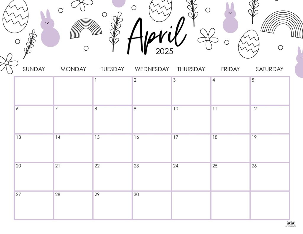 April 2025 Calendars - 107 Free Printables | Printabulls for April 2025 Calendar With Holidays Printable