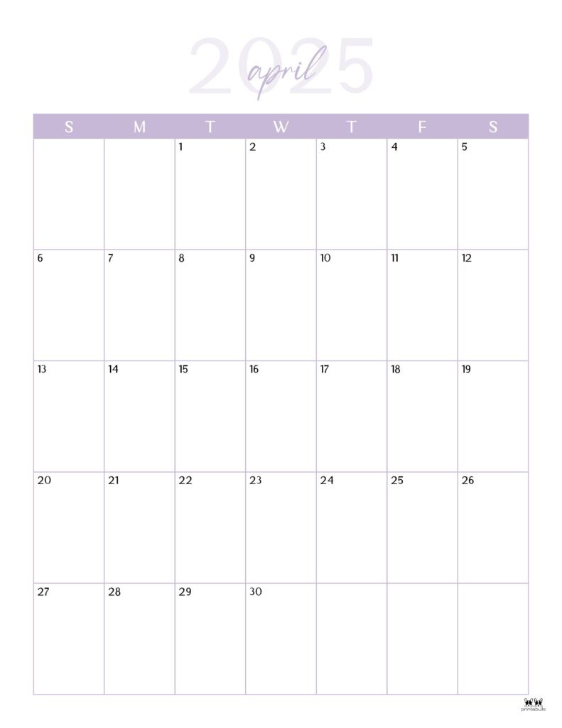 April 2025 Calendars - 107 Free Printables | Printabulls for April Calendar Printable 2025