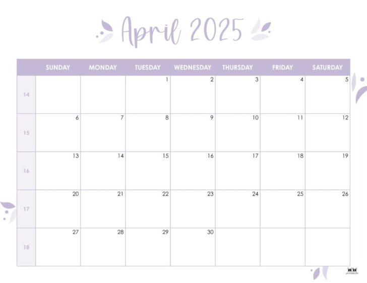 Printable Monthly Calendar April 2025