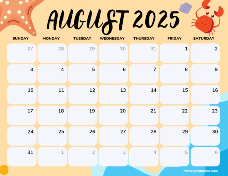 August 2025 Calendar Printable Free