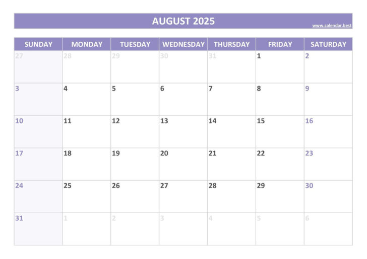 August 2025 Calendar Free Printable