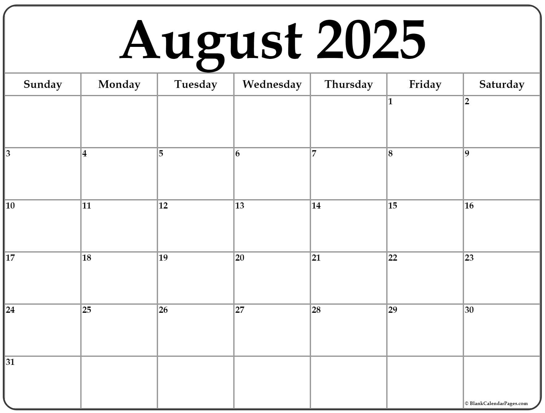 August 2025 Calendar | Free Printable Calendars within Printable Calendar August 2025 to June 2025