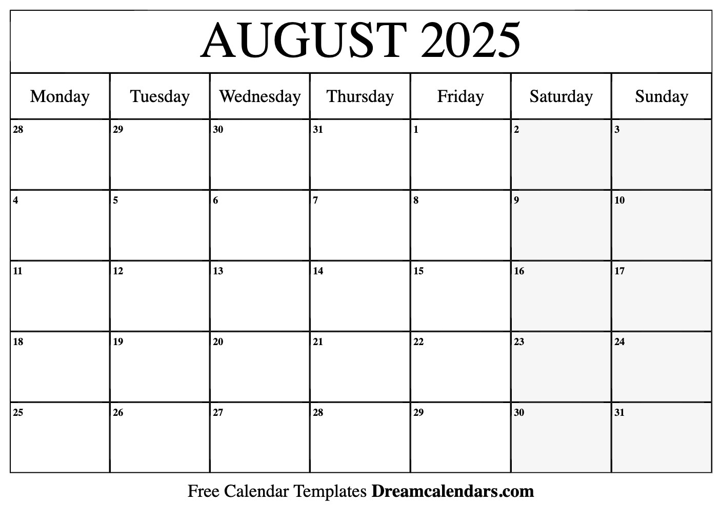 August 2025 Calendar - Free Printable With Holidays And Observances inside Blank August 2025 Calendar Printable