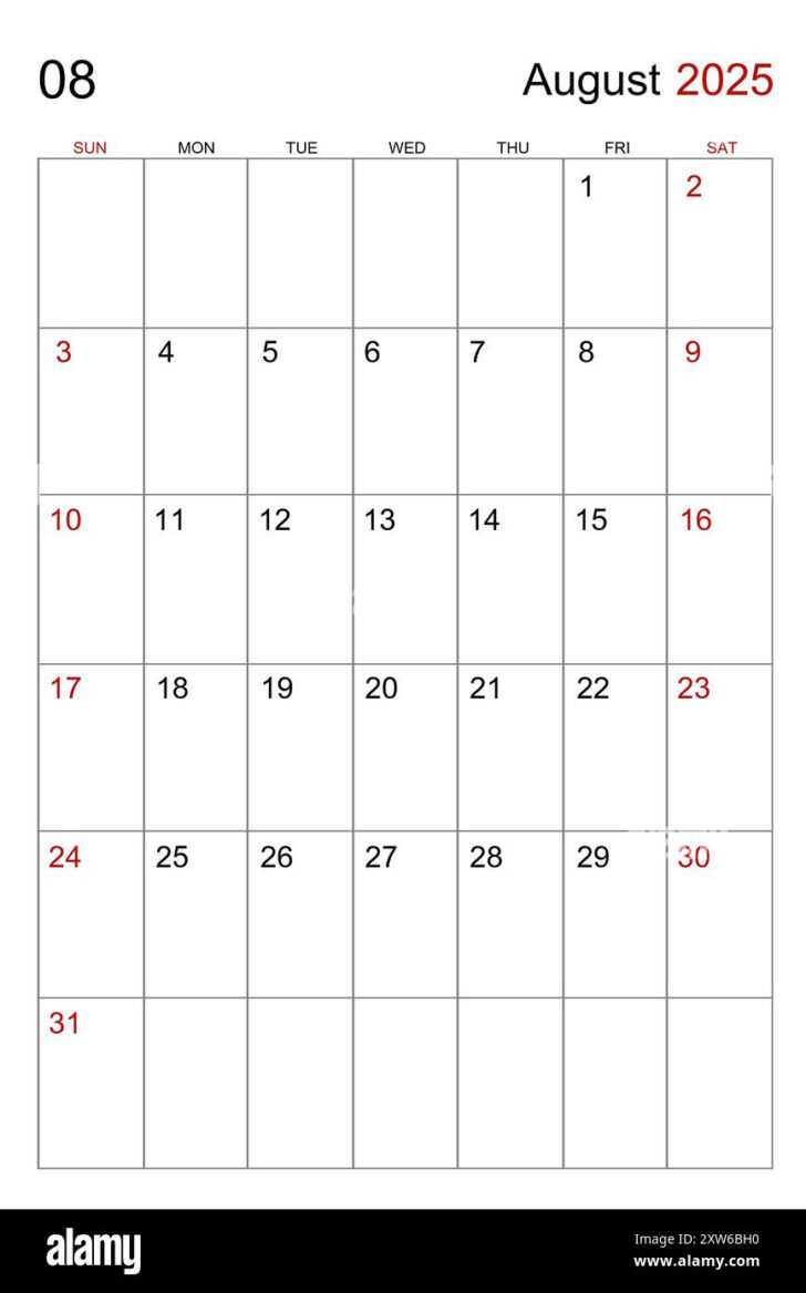 August 2025 Calendar Printable Vertical