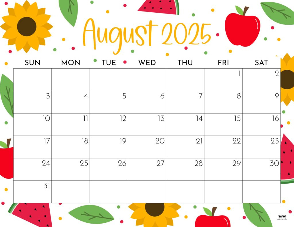 August 2025 Calendars - 107 Free Printables | Printabulls for August 2025 Calendar Printable Free