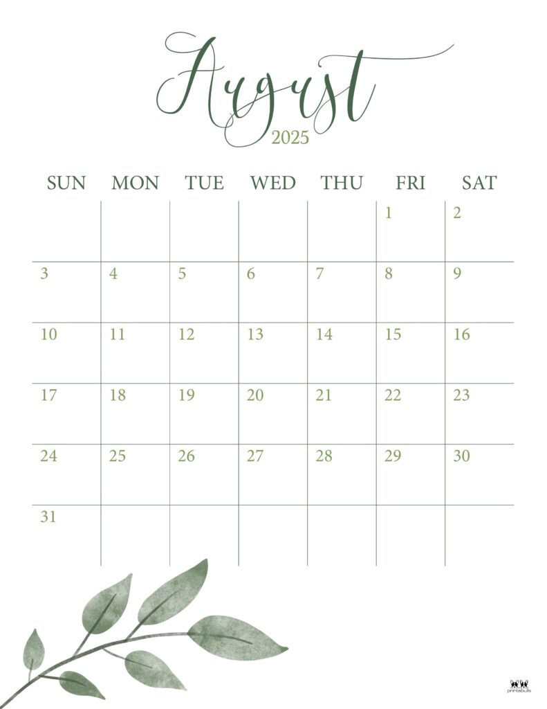 August 2025 Calendars - 107 Free Printables | Printabulls for Printable August Calendar 2025 Big Print