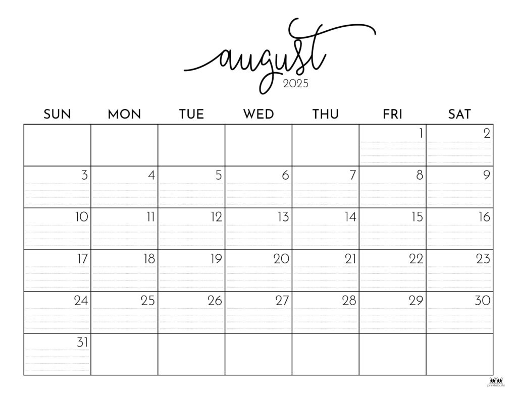 August 2025 Calendars - 107 Free Printables | Printabulls inside Calendar Printable August 2025