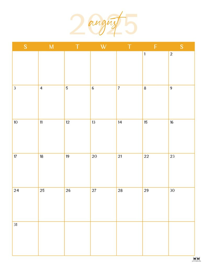 August 2025 Calendars - 107 Free Printables | Printabulls within Large Print August 2025 Calendar Printable