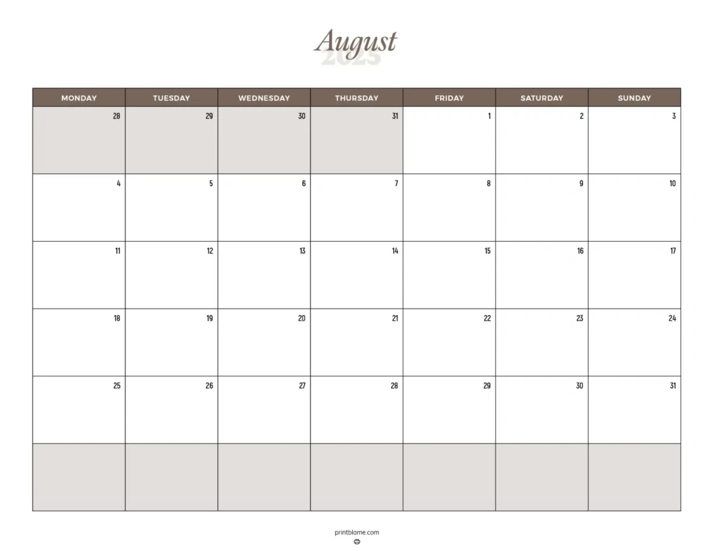 August 2025 Calendars - Free Printable Pdf Calendars throughout Large Print August 2025 Calendar Printable