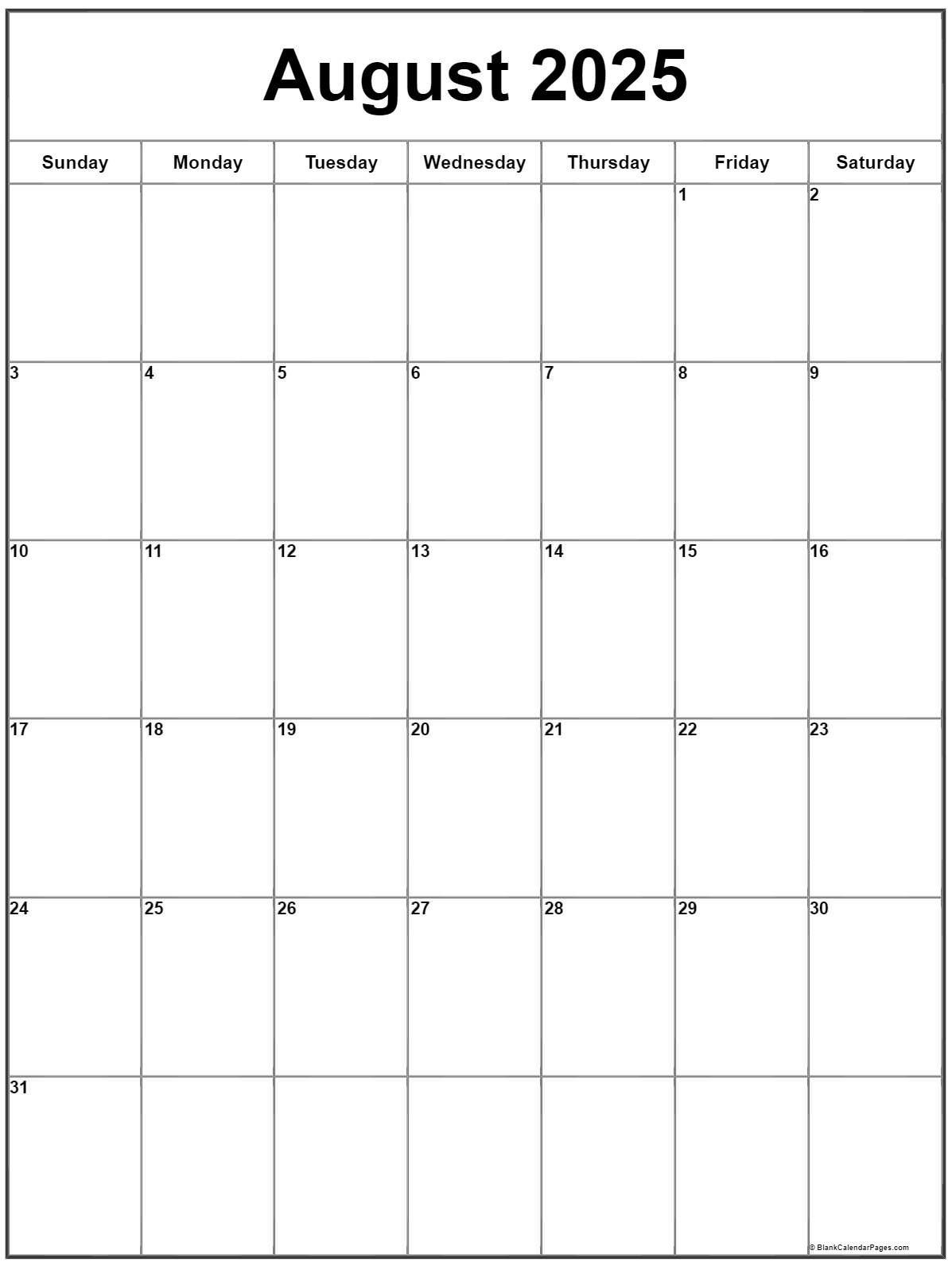 August 2025 Vertical Calendar | Portrait pertaining to August 2025 Calendar Printable Vertical