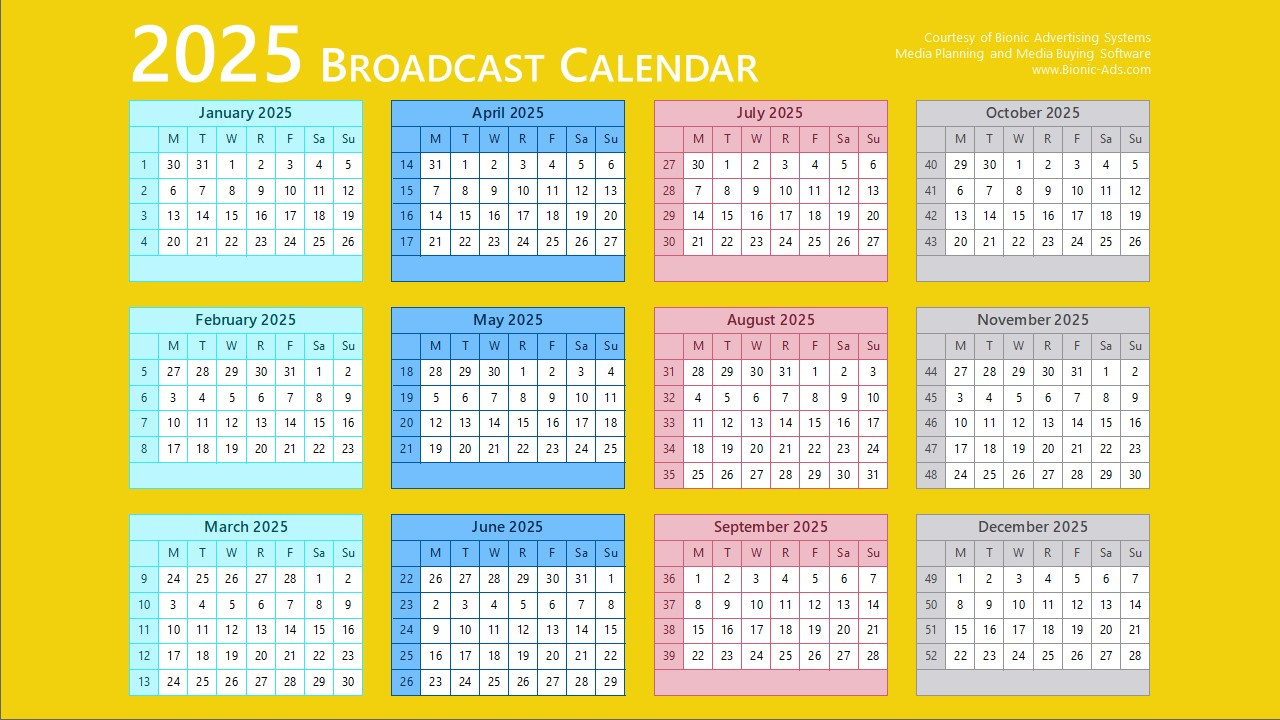 Broadcast Calendar 2025 – Free Downloads – Customizable in 2025 Broadcast Calendar Printable