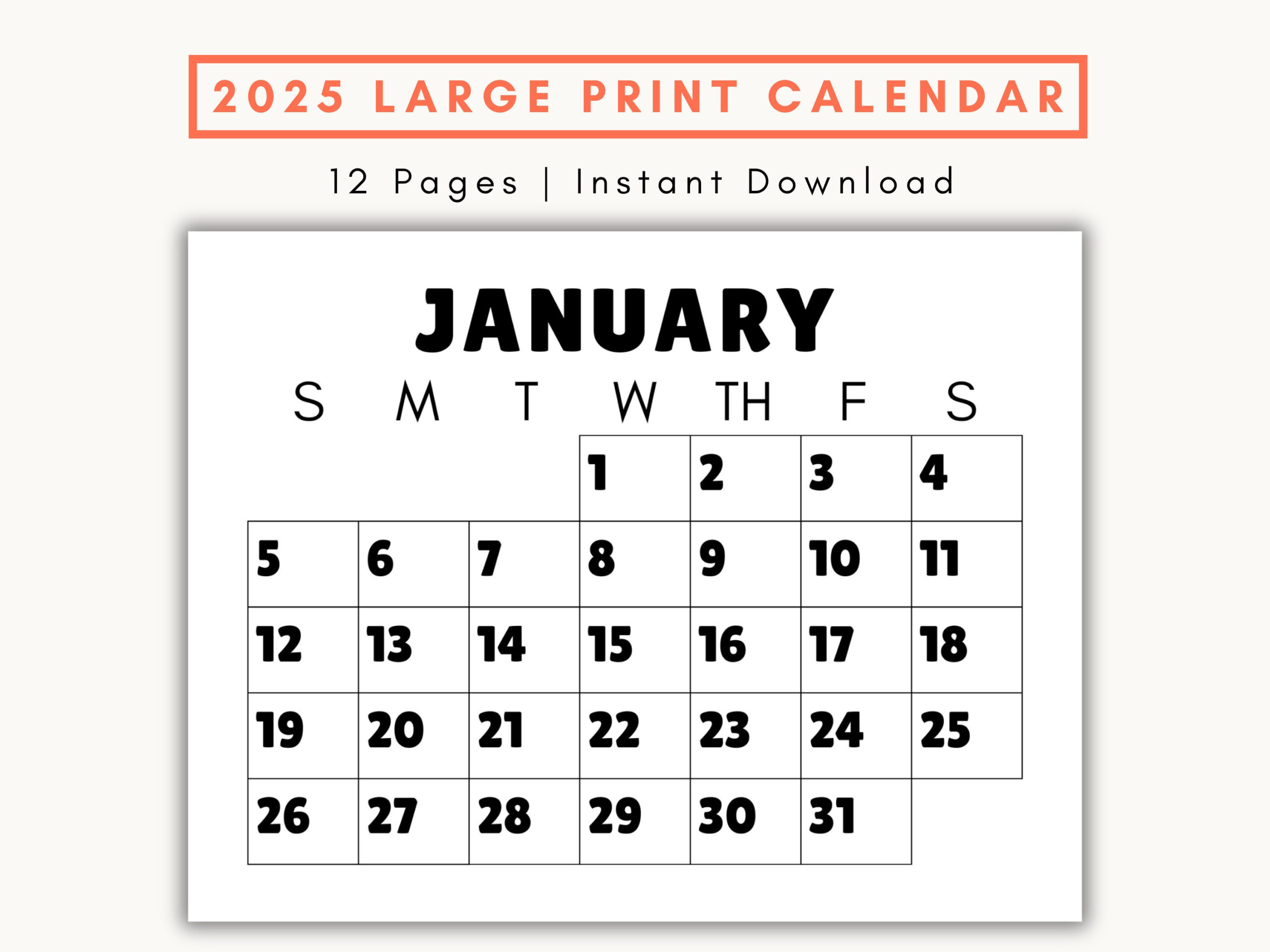 Buy Large Print Monthly Calendar, 2025, Senior Citizen Calendar for 2025 Big Calendar Printable