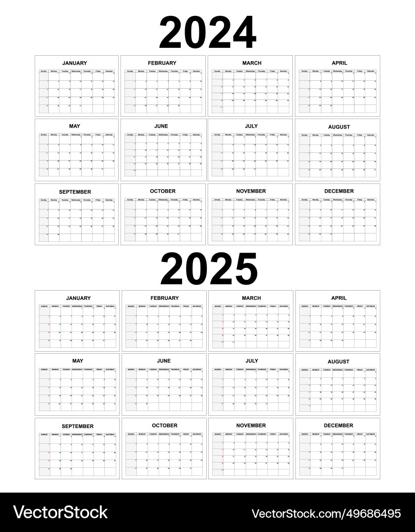 Calendar 2024 2025 Monthly Task Planner Template Vector Image regarding 2024 Calendar 2025 Printable Monthly