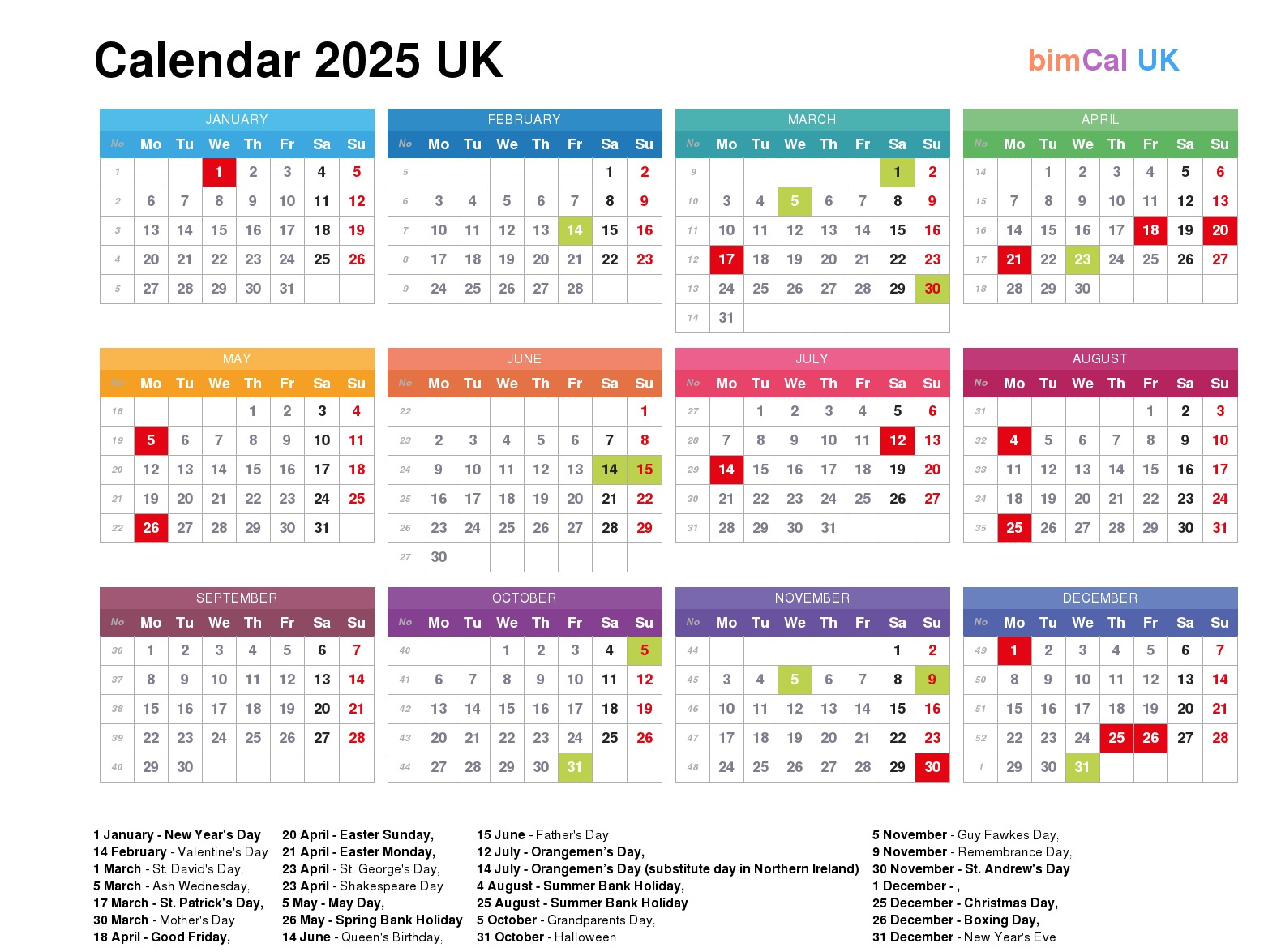 Calendar 2025 Uk - Bimcal.uk 🇬🇧 pertaining to 2025 Calendar with Bank Holidays Printable