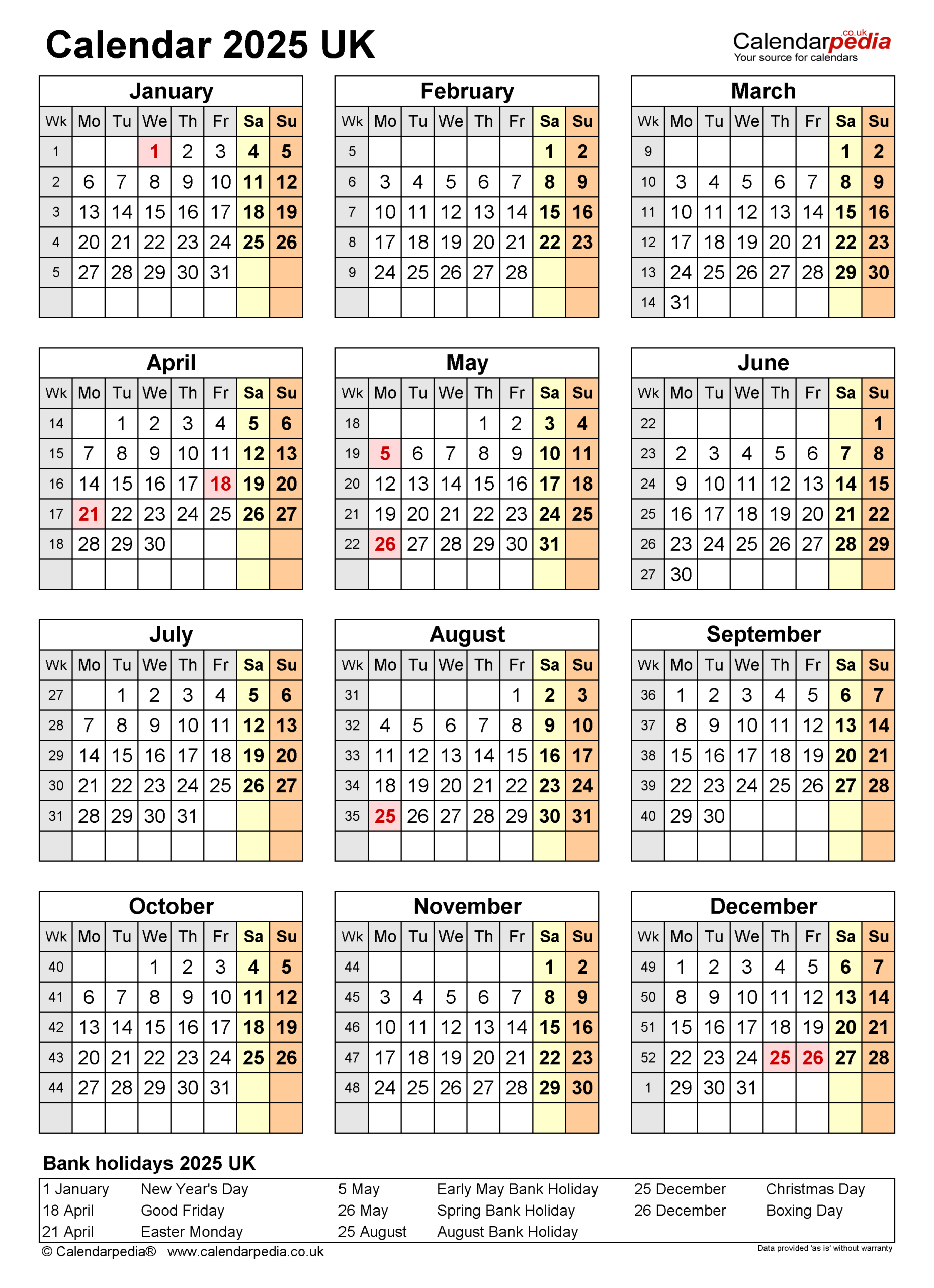 Calendar 2025 (Uk) - Free Printable Pdf Templates inside Calendar 2025 Printable Uk