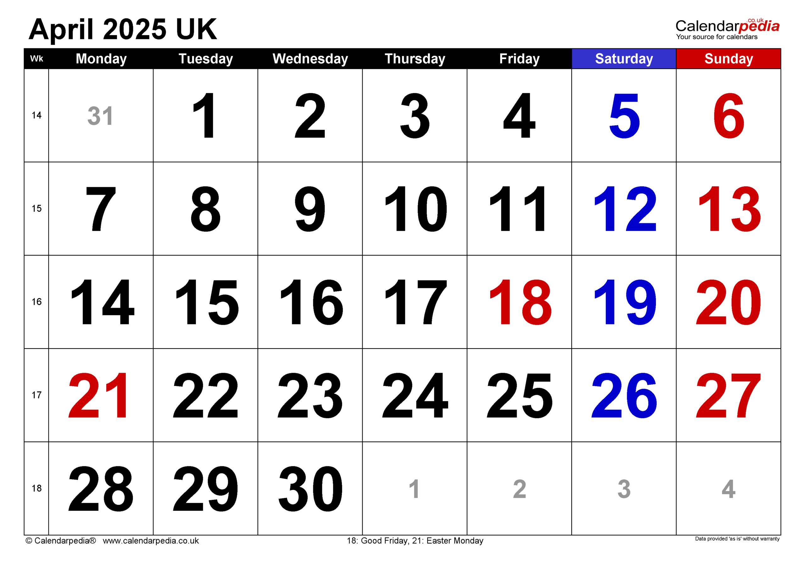 Calendar April 2025 Uk With Excel, Word And Pdf Templates for Calendar April 2025 Printable