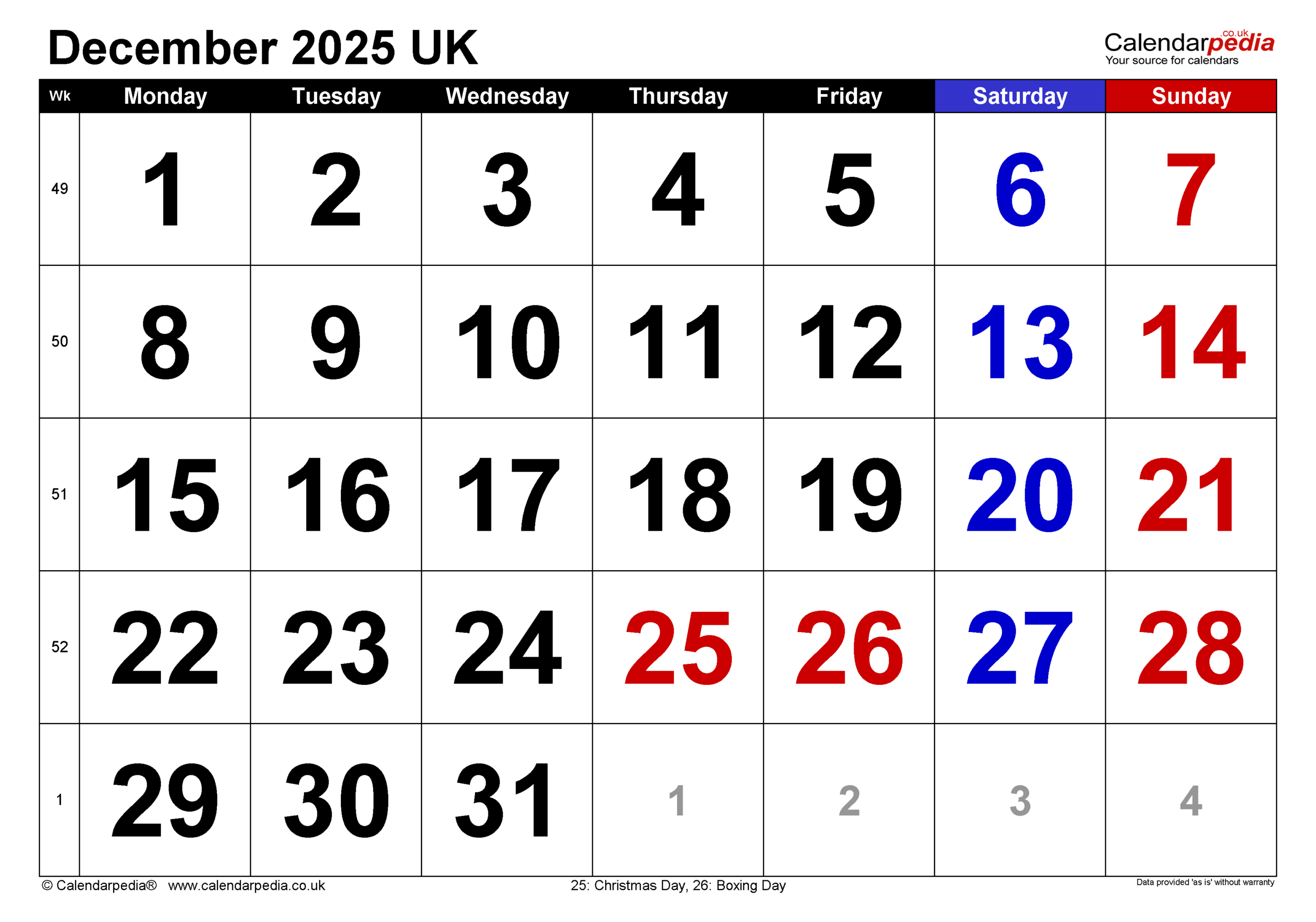 Calendar December 2025 Uk With Excel, Word And Pdf Templates regarding Printable December 2025 Calendar