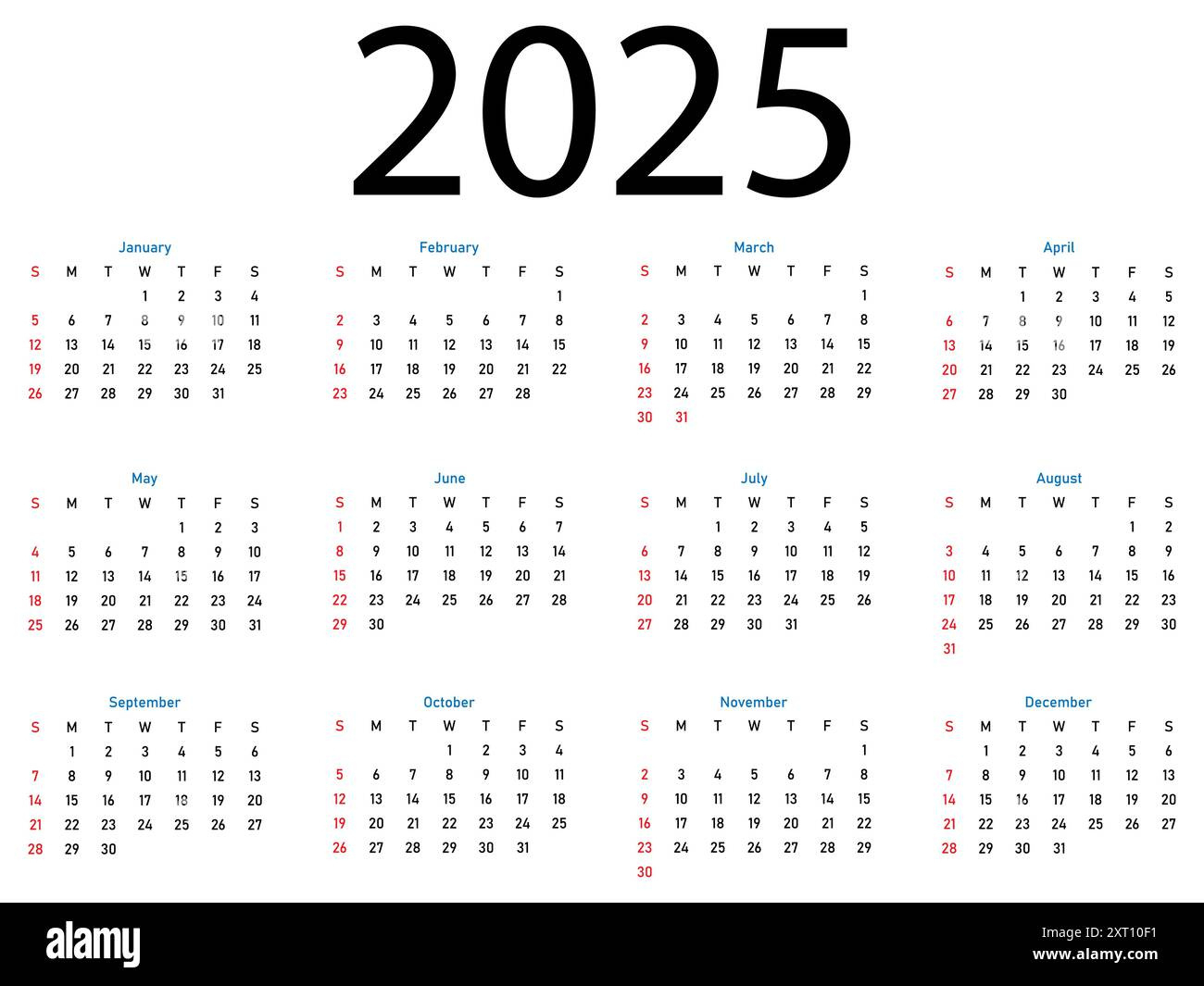 Calendar Template For 2025 Year. Week Starts On Sunday Stock regarding 2025 Calendar Template Printable