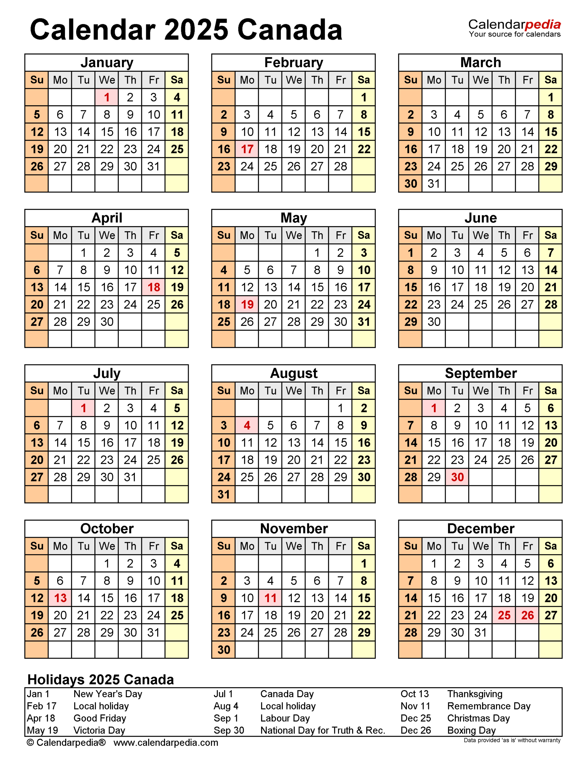 Canada Calendar 2025 - Free Printable Excel Templates with Printable Monthly Calendar 2025 with Canadian Holidays