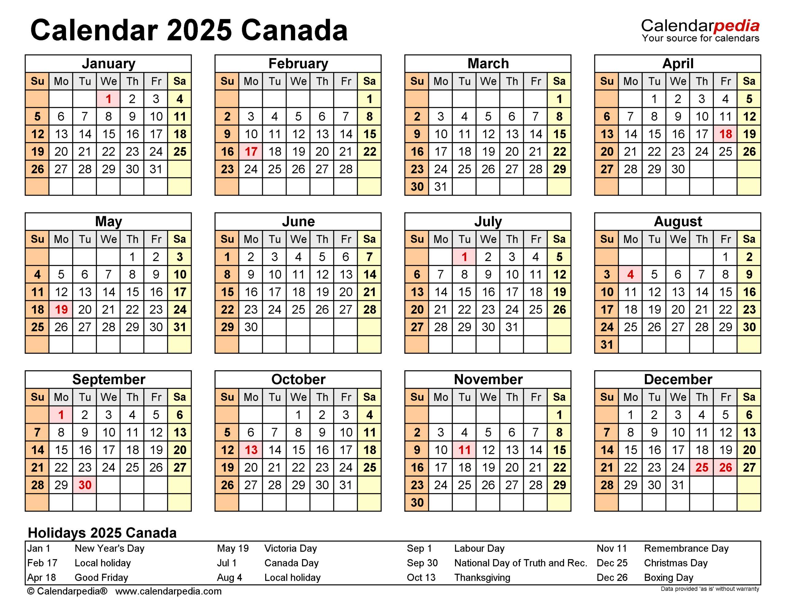 Canada Calendar 2025 - Free Printable Pdf Templates in 2025 Calendar Printable Canada