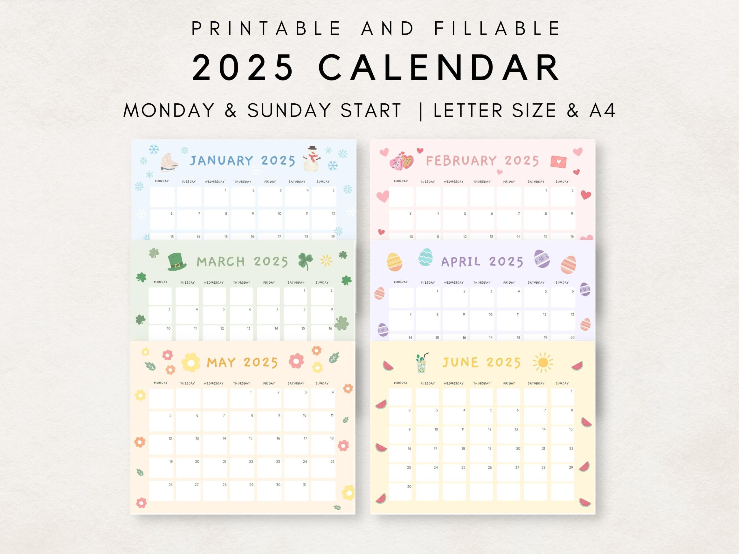 Cute 2025 Calendar Printable, Monthly Calendar 2025, 2025 Planner for 2025 Cute Printable Calendar