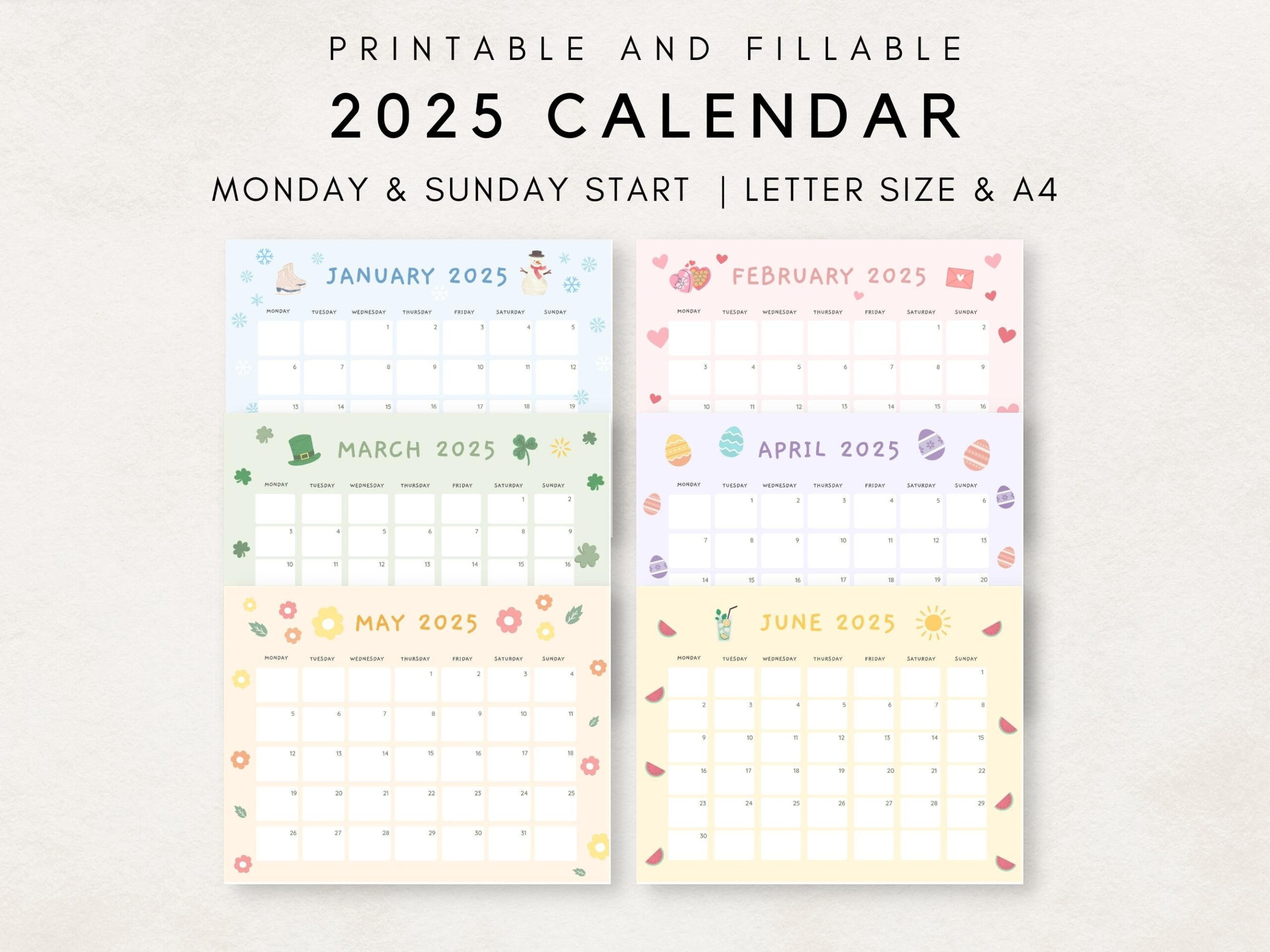 Cute 2025 Calendar Printable, Monthly Calendar 2025, 2025 Planner for Cute Monthly Calendar Printable 2025