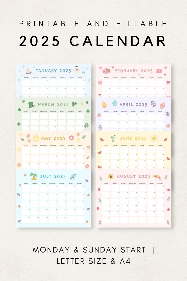 Cute 2025 Calendar Printable, Monthly Calendar 2025, Monthly for Aesthetic Printable Calendar 2025