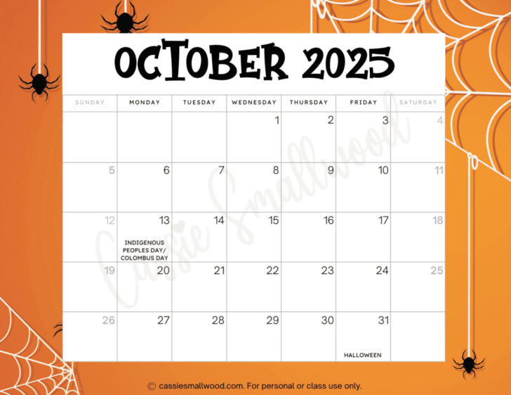 October 2025 Calendar Printable Free