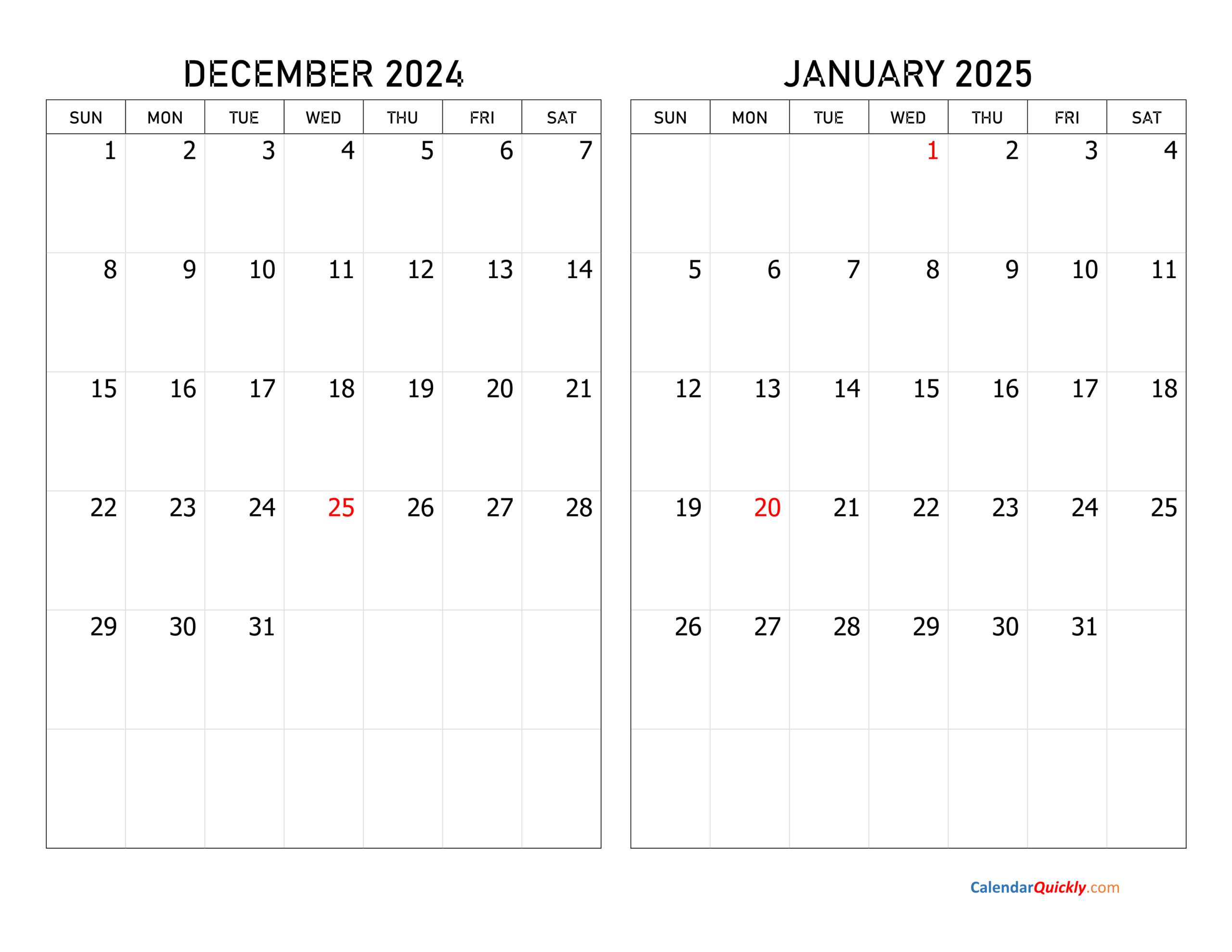 December 2024 And January 2025 Calendar | Calendar Quickly within December 2024 January 2025 Calendar Printable