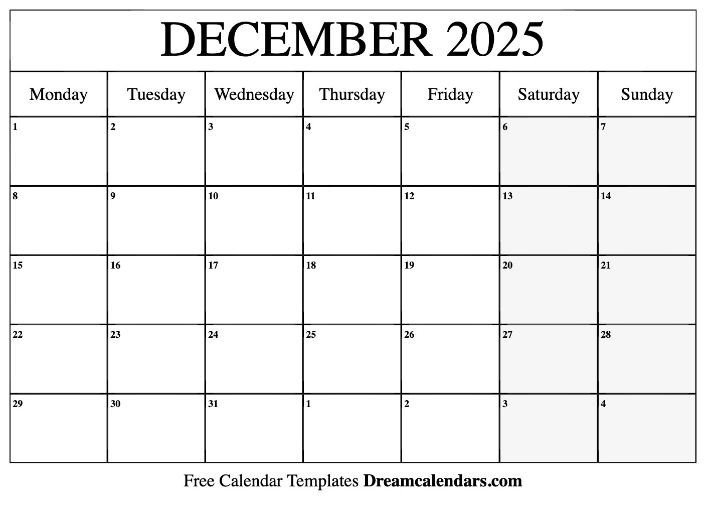 December 2025 Calendar - Free Printable With Holidays And Observances inside Printable Calendar 2025 December