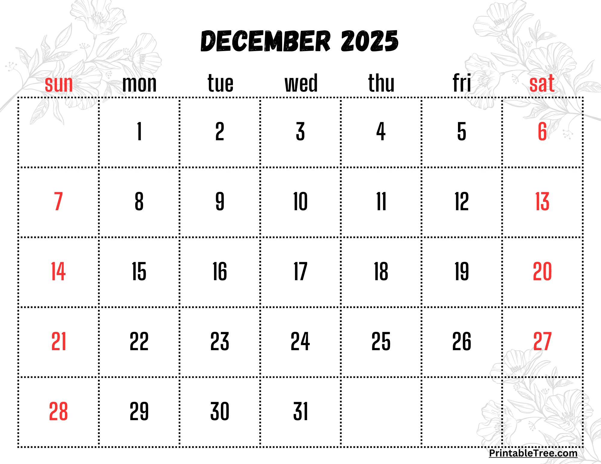 December 2025 Calendar Printable Pdf Template With Holidays intended for December 2025 Calendar Printable