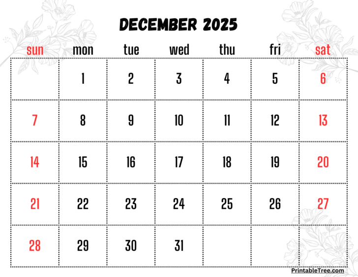 Printable Calendar December 2025