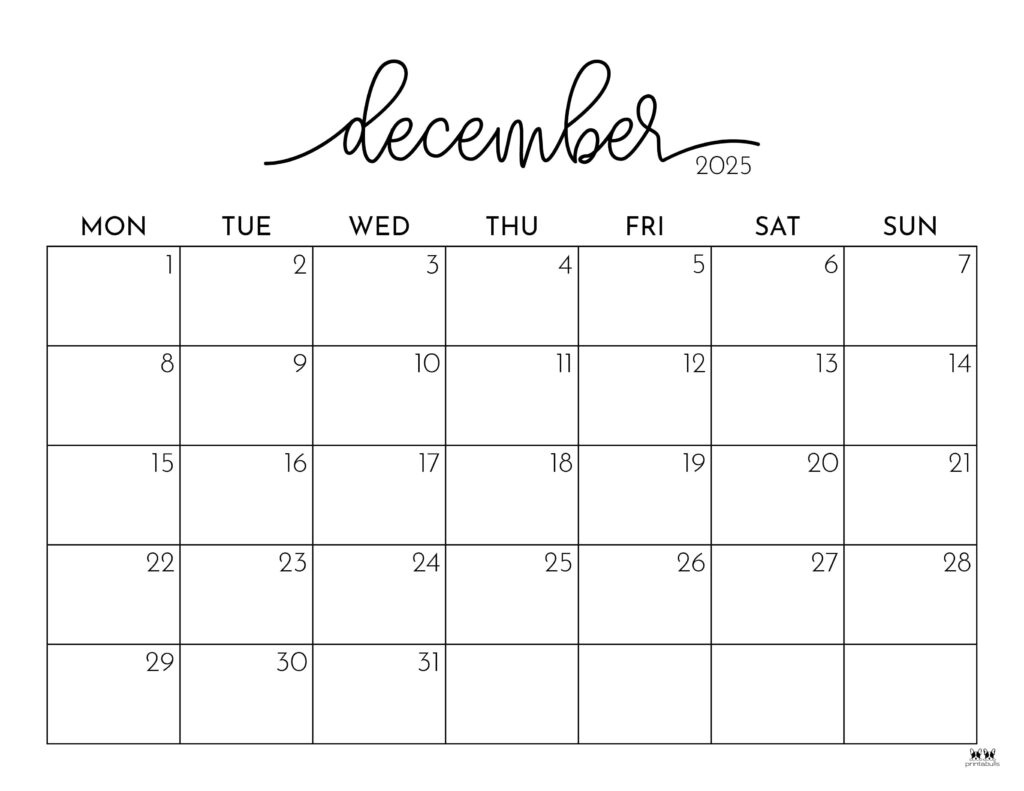 December 2025 Calendars - 107 Free Printables | Printabulls regarding December 2025 Calendar With Holidays First Printable