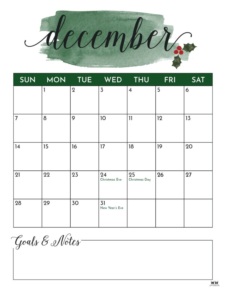 December 2025 Calendars - 107 Free Printables | Printabulls within December 2025 Calendar with Holidays First Printable