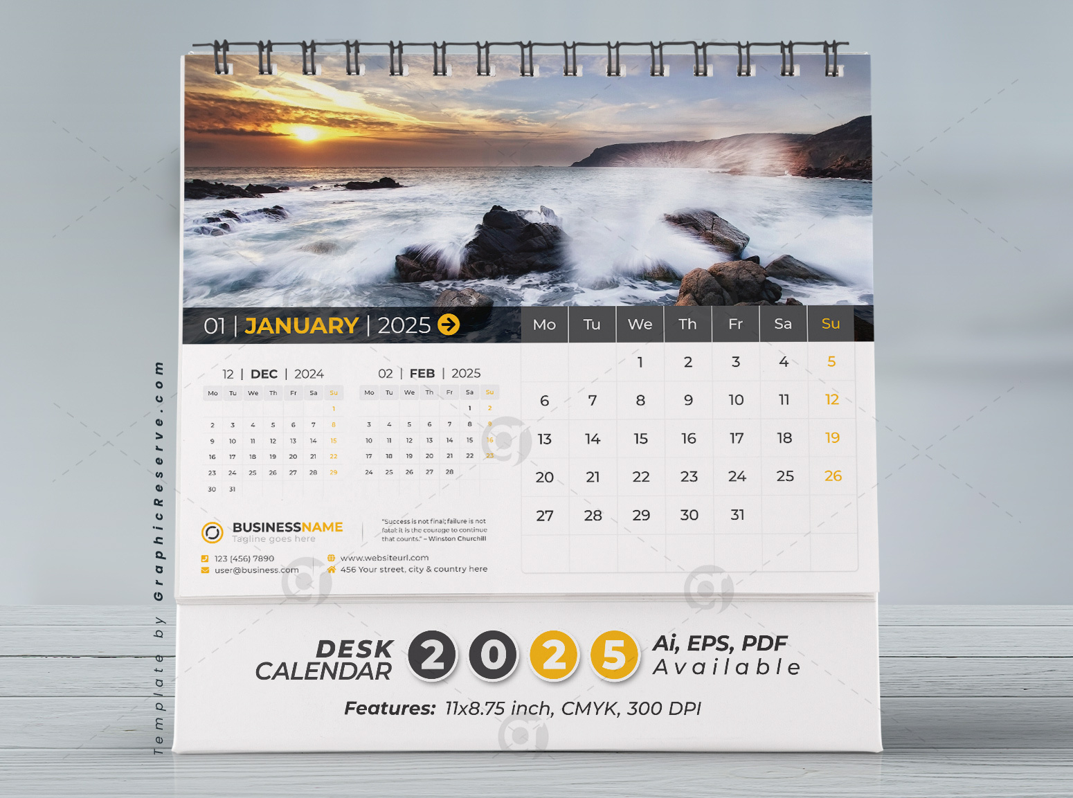 Desk Calendar 2025 Template Design Vol.07 (Adobe Illustrator inside Printable 2025 Desk Calendar