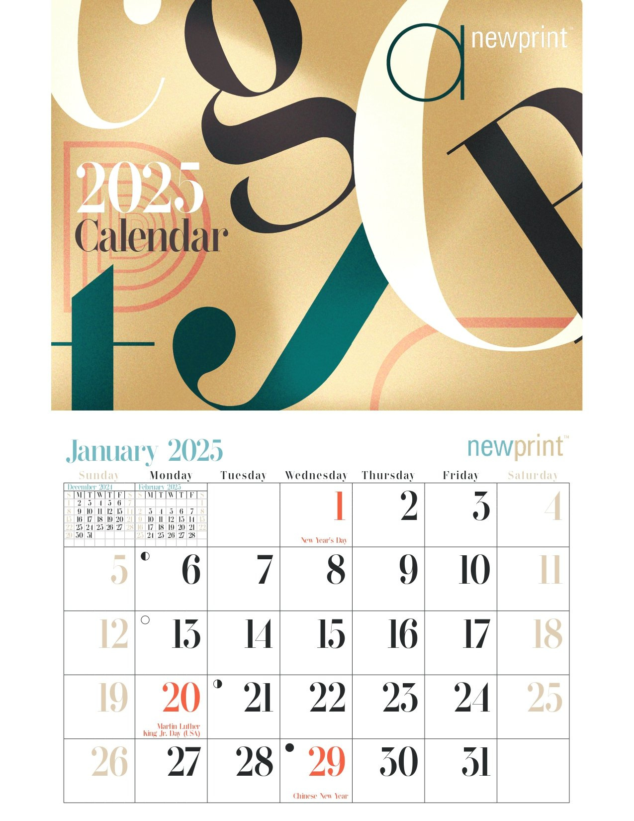 Download 2025 Free Wall Calendar Template | Typography Inspired for Printable Wall Calendar 2025