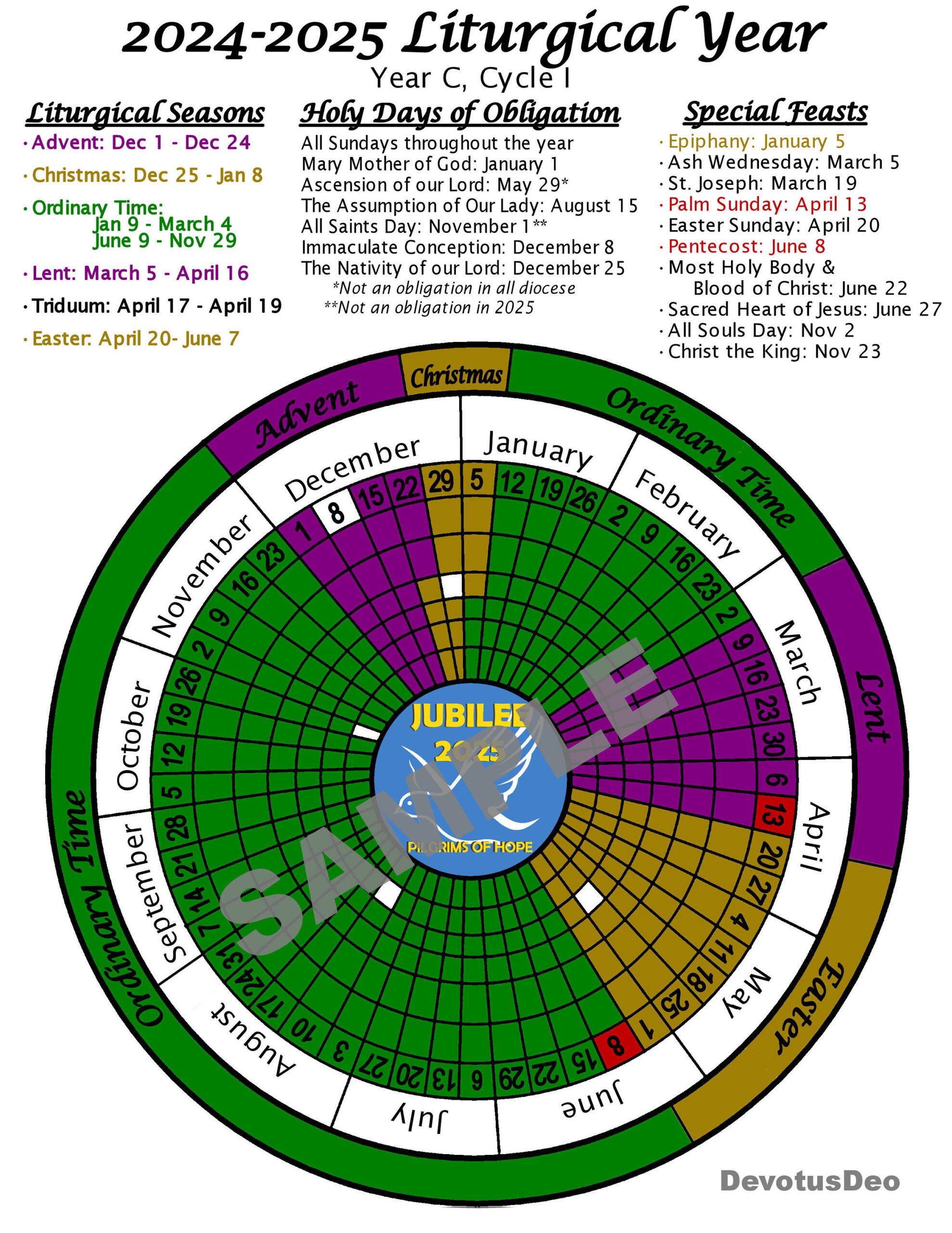 Druckbarer Liturgischer Kalender 2025, Herunterladbares in Printable Liturgical Calendar 2025