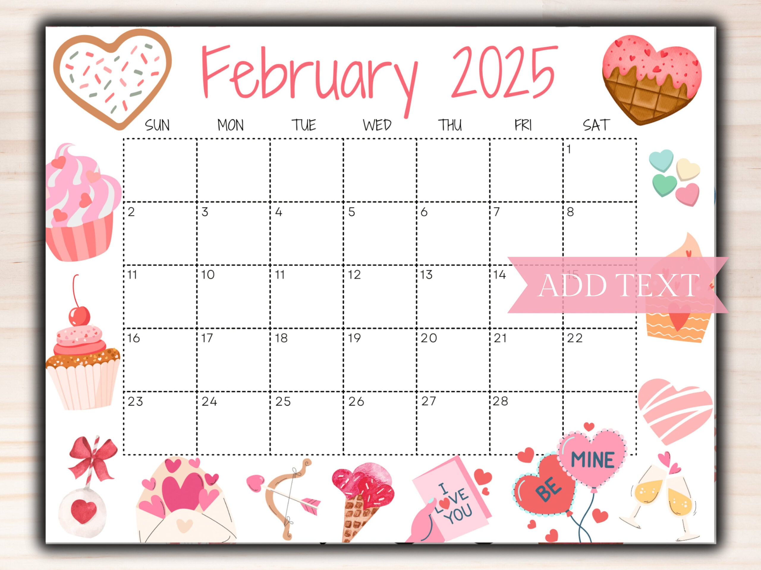 Editable February Calendar 2025, Printable Calendar 2025, Cute throughout Cute February 2025 Calendar Printable