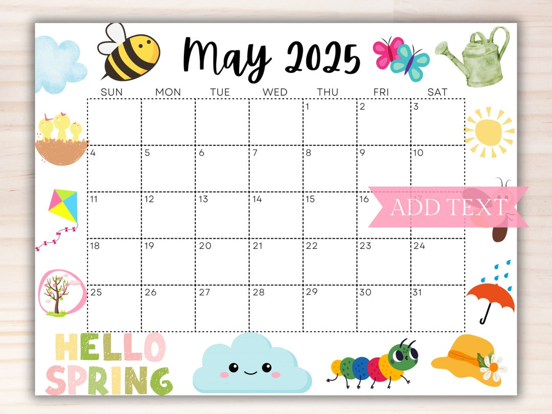 Editable May 2025 Calendar, Printable Calendar 2025, Cute Spring for Spring 2025 Calendar Printable