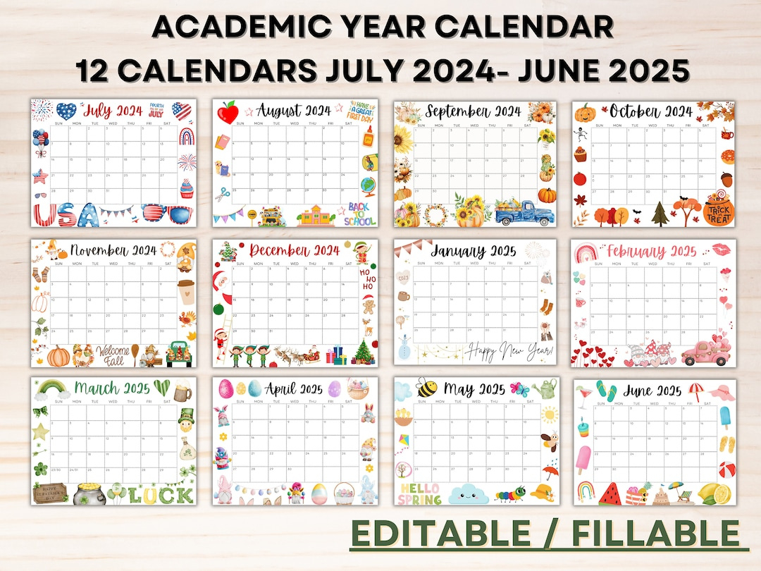 Editable School Calendar 2024-2025 From July To June Printable in July 2024-June 2025 Calendar Printable