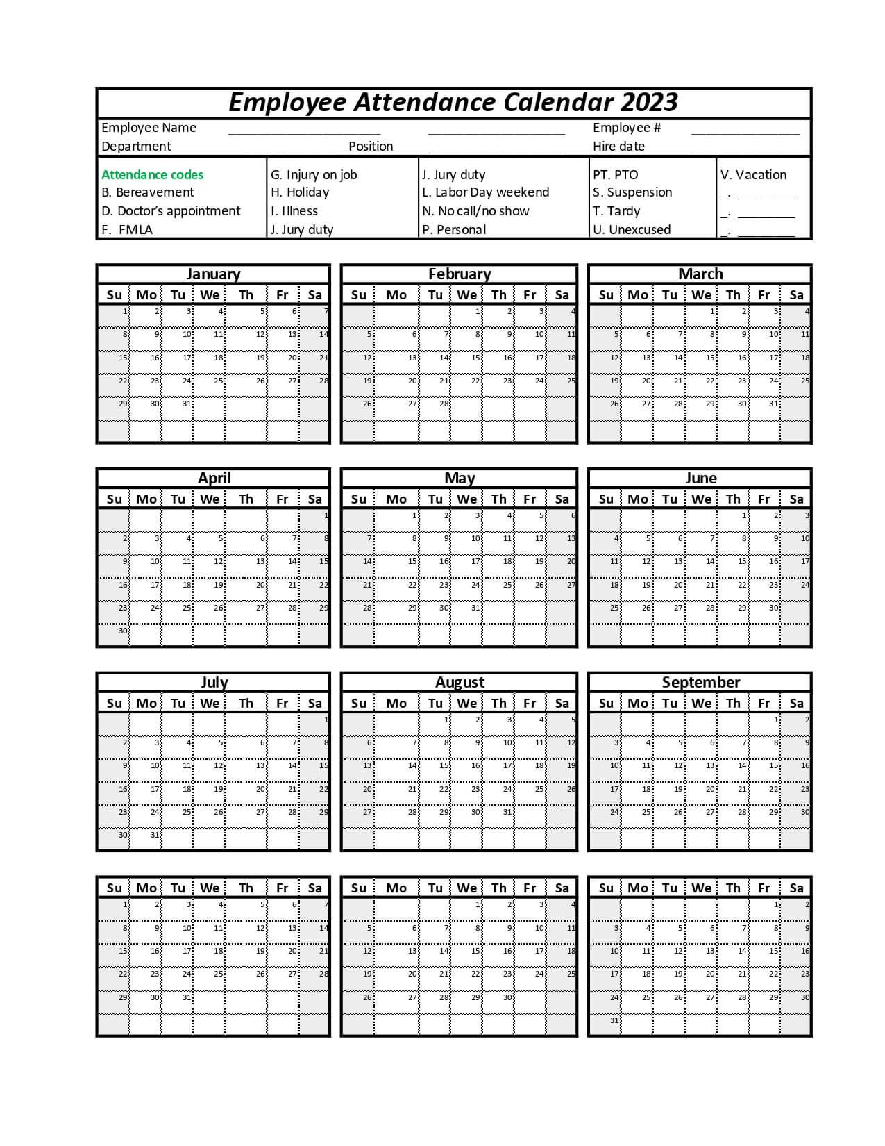 Employee Attendance Calendar | Leave Board inside Free Printable 2025 Employee Attendance Calendar