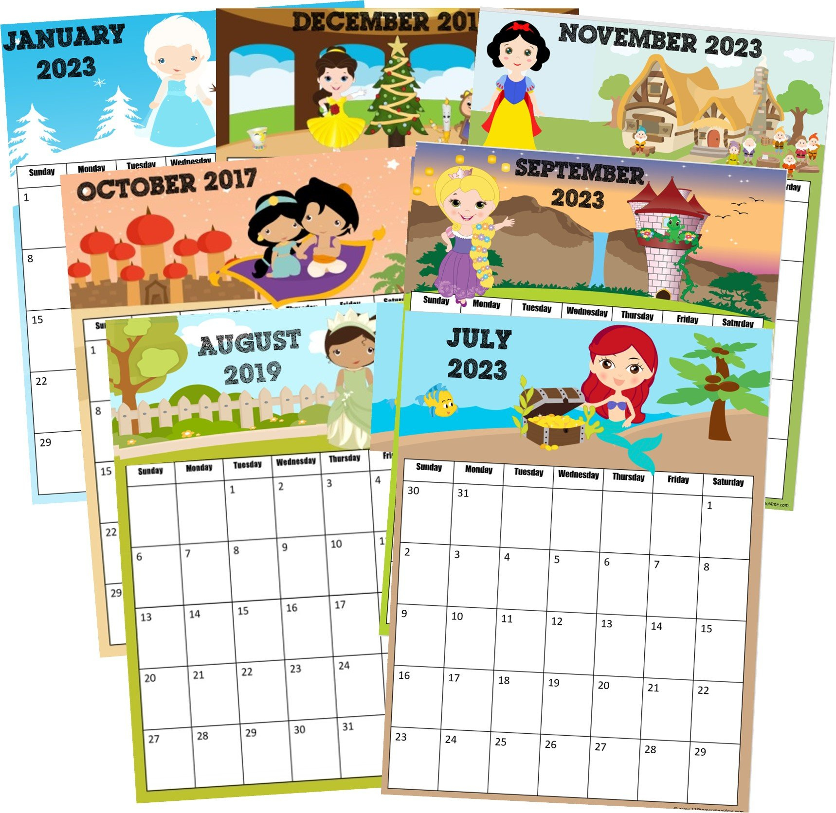 👑 Free Printable Disney Princess Calendar 2024 with regard to Printable Disney Calendar 2025