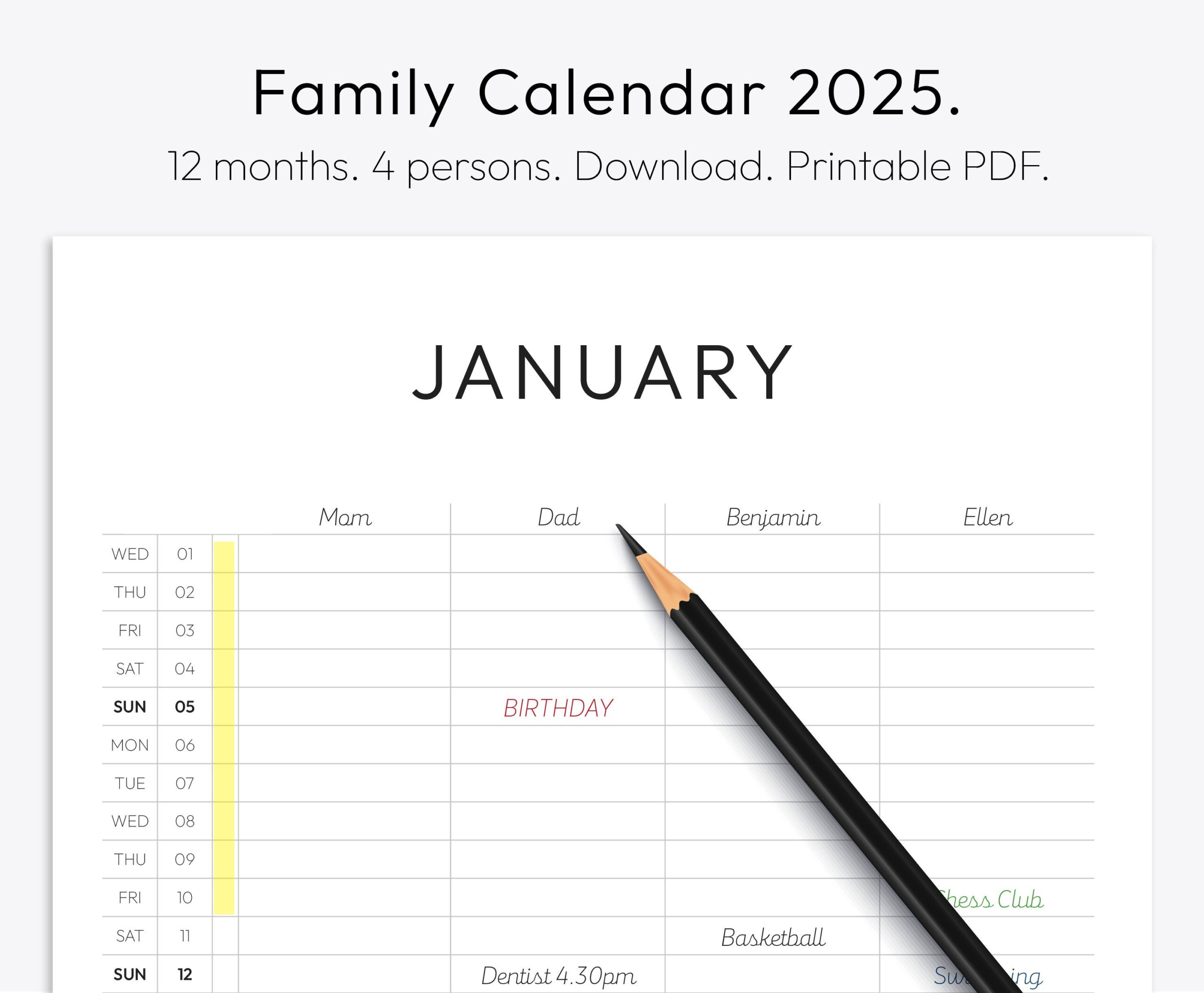 Familienplaner, Familienkalender, 2025, Wandkalender in Printable Family Calendar 2025