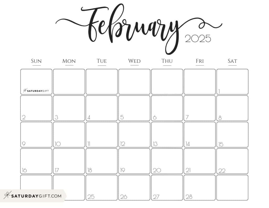 February 2025 Calendar - 20 Cute &amp;amp; Free Printables | Saturdaygift in Free Calendar February 2025 Printable