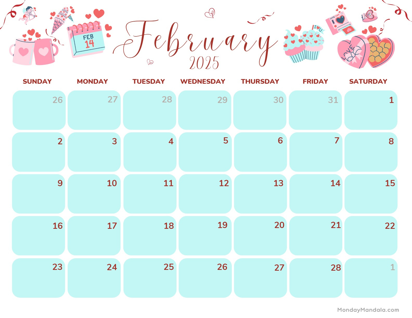 February 2025 Calendar (52 Free Pdf Printables) for Feb Calendar 2025 Printable