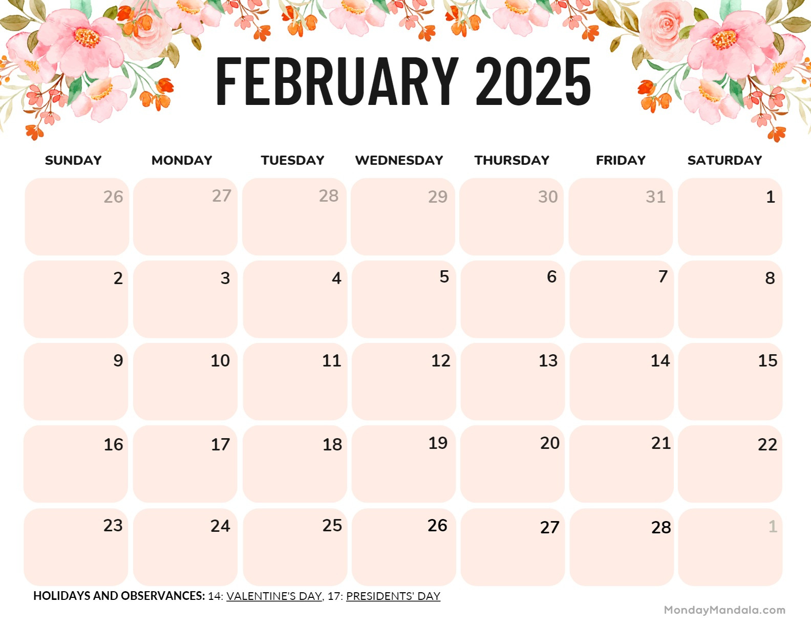 February 2025 Calendar (52 Free Pdf Printables) for Free Printable February 2025 Calendar