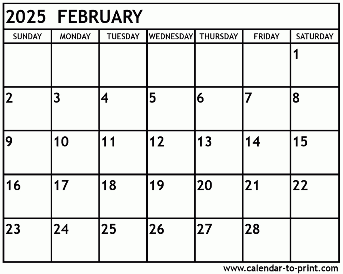 February 2025 Calendar Printable in February Calendar 2025 Printable