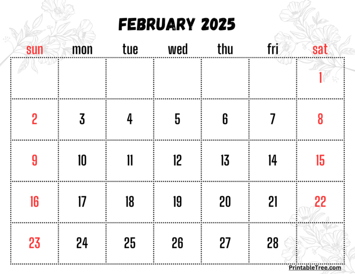 February 2025 Monthly Calendar Printable