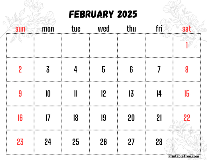 Blank February 2025 Calendar Printable