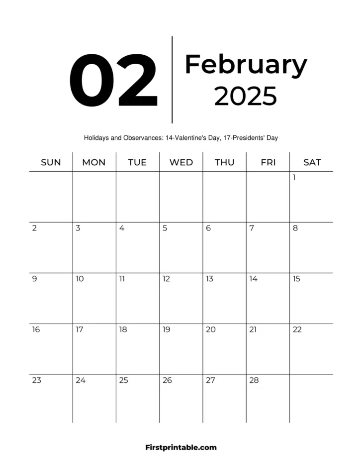 Calendar Template February 2025 Printable